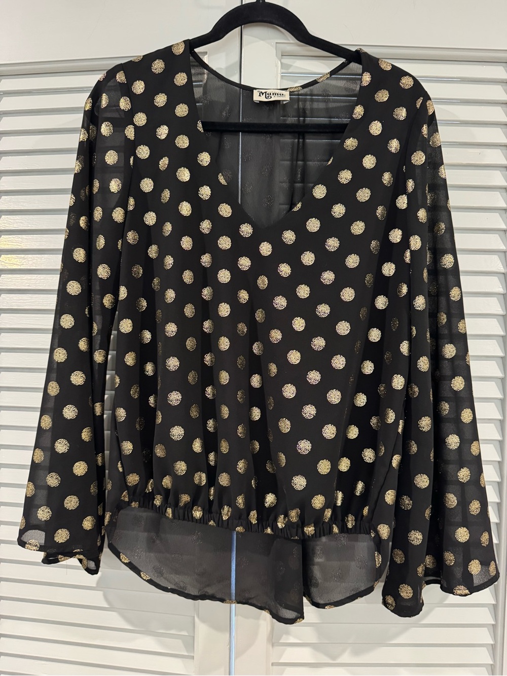 Show Me Your MuMu Black Sheer Blouse with Gold Polka Dots